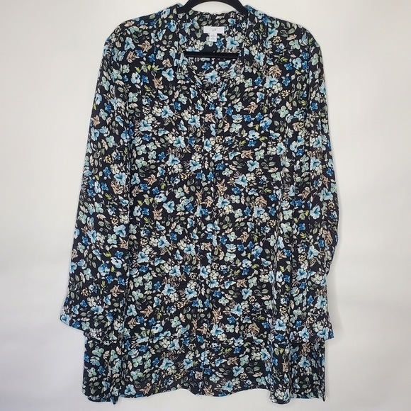 J. Jill Layered Floral Tunic Size 2X Long Sleeve Button-up Relaxed Shirt Fall - Picture 1 of 14